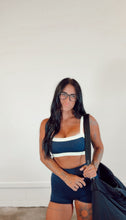 Load image into Gallery viewer, Butter Block Sports Bra in Navy/ Lime