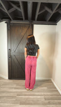 Load image into Gallery viewer, Coral acid wash french terry wide leg in Razz