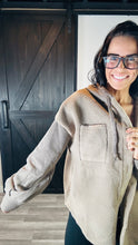 Load image into Gallery viewer, * rib knit sherpa hooded jacket in taupe.
