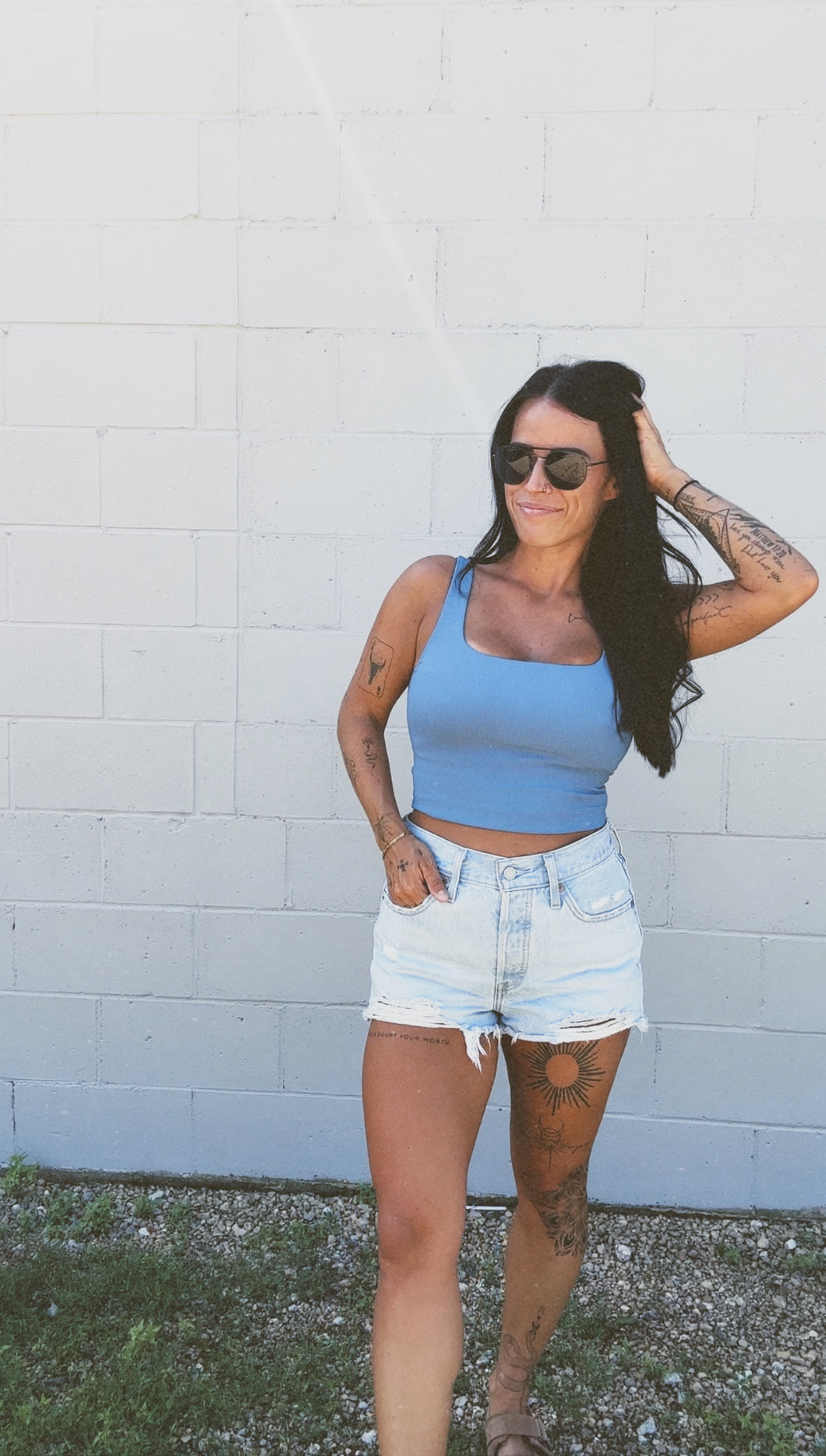 * Ribbed square neck crop top in Sky Blue
