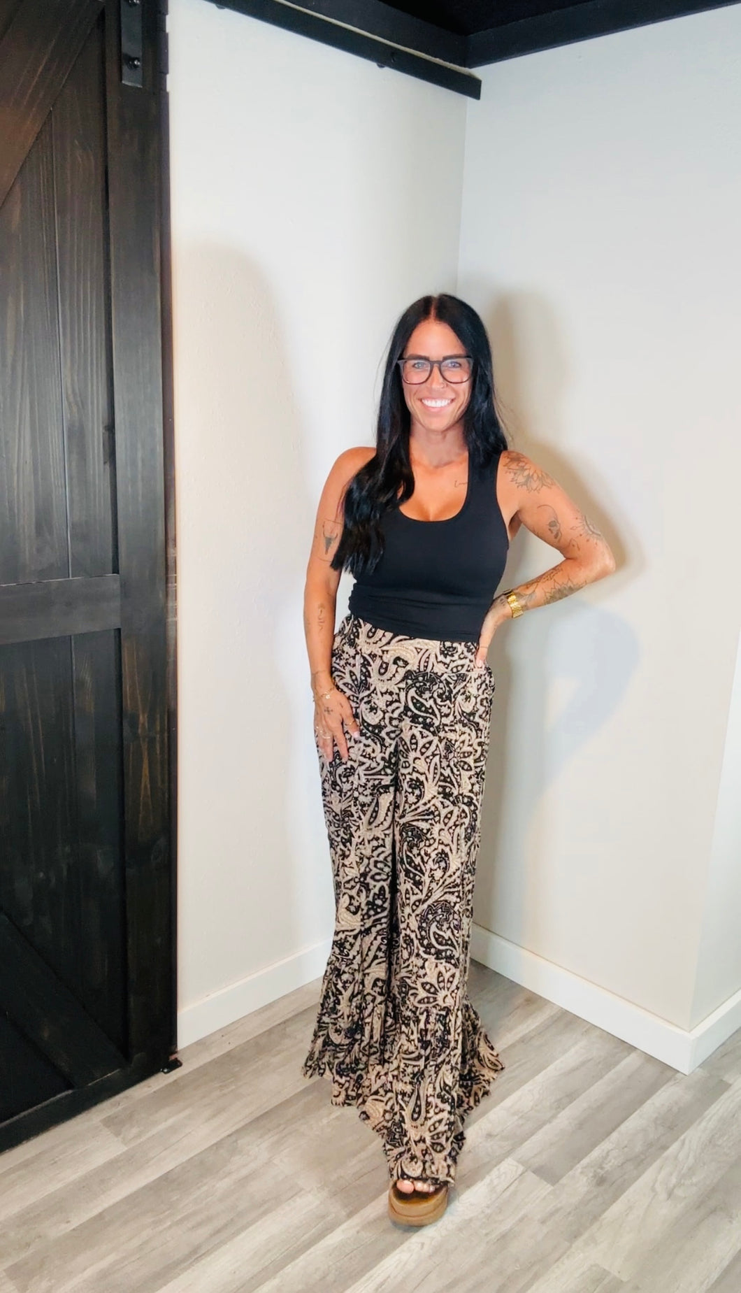 * Boho paisley wide ruffled pant
