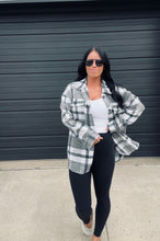 Load image into Gallery viewer, * Plaid flannel shacket in grey &amp; black
