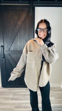 Load image into Gallery viewer, * rib knit sherpa hooded jacket in taupe.
