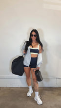Load image into Gallery viewer, Butter Block Sports Bra in Navy/ Lime
