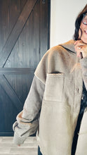 Load image into Gallery viewer, * rib knit sherpa hooded jacket in taupe.
