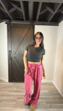 Load image into Gallery viewer, Coral acid wash french terry wide leg in Razz
