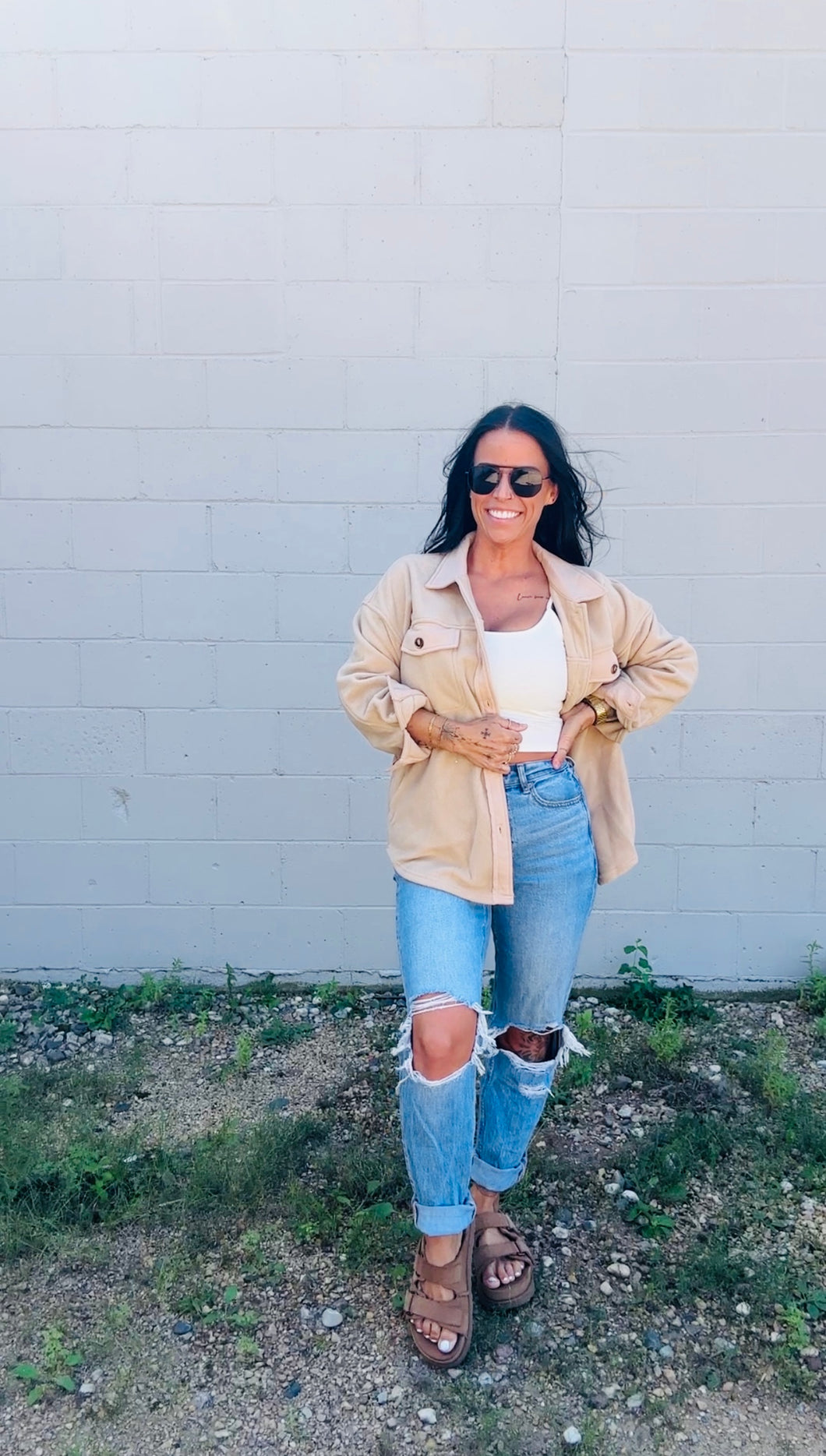 * Toasty fleece shacket in taupe