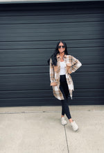 Load image into Gallery viewer, * Plaid flannel long shacket in coffee
