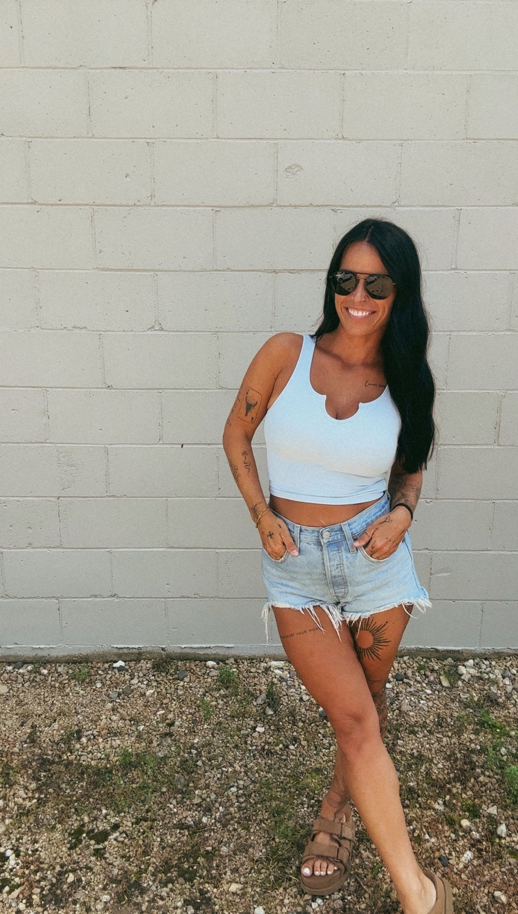 * Bare ribbed crop tank in Cloud Blue