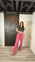 Load image into Gallery viewer, Coral acid wash french terry wide leg in Razz
