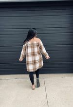 Load image into Gallery viewer, * Plaid flannel long shacket in coffee
