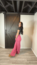 Load image into Gallery viewer, Coral acid wash french terry wide leg in Razz
