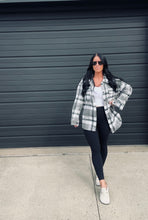 Load image into Gallery viewer, * Plaid flannel shacket in grey &amp; black
