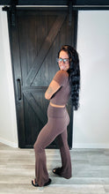 Load image into Gallery viewer, * Buttery foldover flare pants in chocolate.
