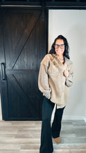 Load image into Gallery viewer, * rib knit sherpa hooded jacket in taupe.
