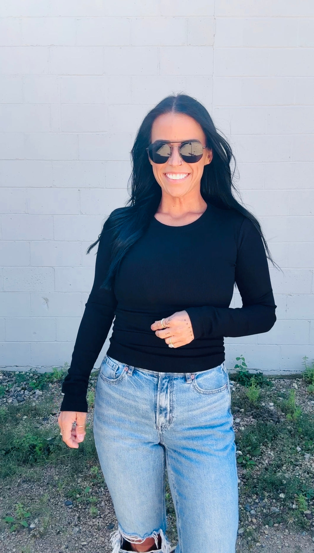 * Essential micro ribbed long sleeve in black