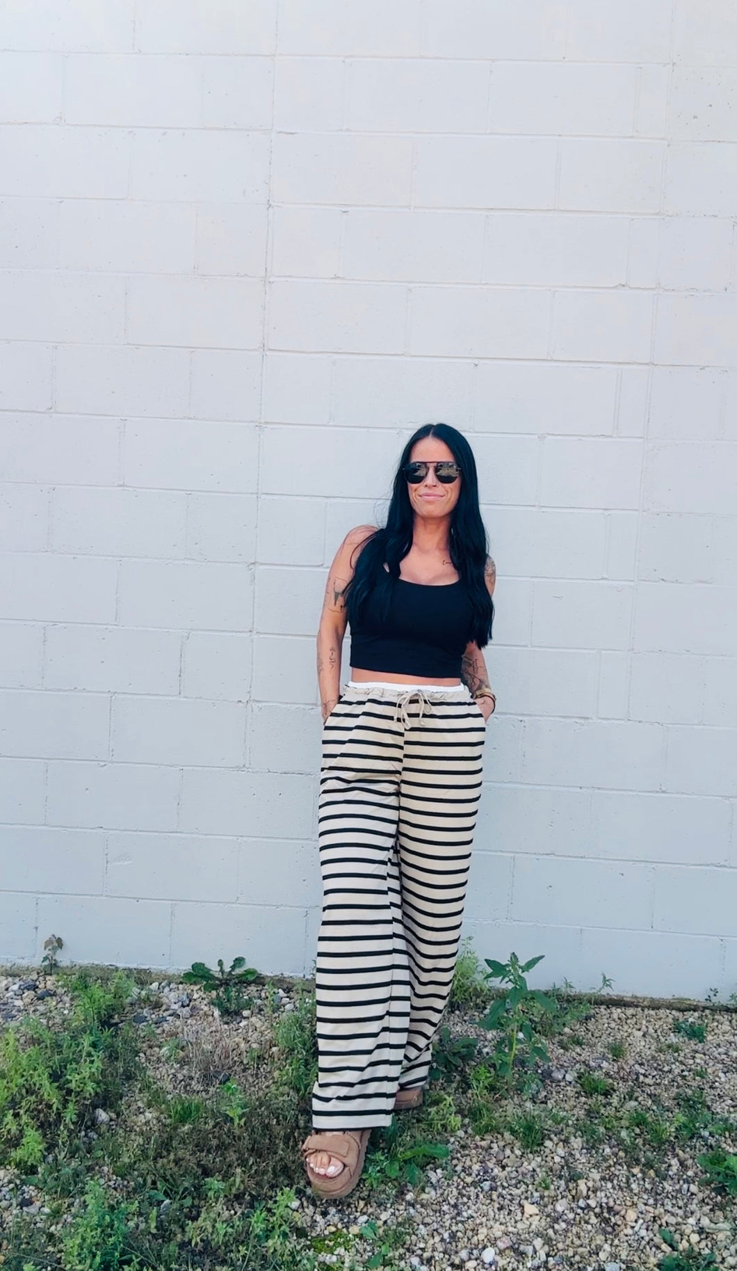 * Cocoa wide leg stripe pant
